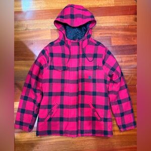 Carhartt Red and Black Plaid Hooded Jacket, L